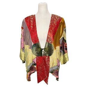 Vintage Sterling Styles Silk Mixed Media Kimono Jacket Frog Closure